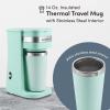 Elite Gourmet EHC117M Personal Single-Serve Compact Coffee Maker Brewer Includes 14Oz. Thermal Travel Mug with Stainless Steel Interior, Compatible with Coffee Grounds, Reusable Filter, Mint(Mint)