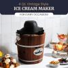 Elite Gourmet EIM402 Old Fashioned 4 Quart Vintage Wood Bucket Electric Ice Cream Maker Machine, Bonus Classic Die-Cast Hand Crank for Churning, Uses Ice and Rock Salt Churns Ice Cream in Minutes(Walnut)
