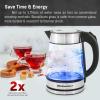 Elite Gourmet EKT1001 Electric 1.0L BPA-Free 1100W Glass Kettle Cordless 360° Base, Stylish Blue LED Interior, Handy Auto Shut-Off Function – Quickly Boil Water For Tea & More, Black(Stainless Steel)