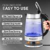 Elite Gourmet EKT1001 Electric 1.0L BPA-Free 1100W Glass Kettle Cordless 360° Base, Stylish Blue LED Interior, Handy Auto Shut-Off Function – Quickly Boil Water For Tea & More, Black(Stainless Steel)