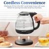 Elite Gourmet EKT1001 Electric 1.0L BPA-Free 1100W Glass Kettle Cordless 360° Base, Stylish Blue LED Interior, Handy Auto Shut-Off Function – Quickly Boil Water For Tea & More, Black(Glass)