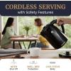 Elite Gourmet EKT-602 Electric BPA-Free Glass Kettle, Cordless 360° Base, Stylish Blue LED Interior, Handy Auto Shut-Off Function – Quickly Boil Water For Tea & More(Black)