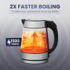 Elite Gourmet EKT-602 Electric BPA-Free Glass Kettle, Cordless 360° Base, Stylish Blue LED Interior, Handy Auto Shut-Off Function – Quickly Boil Water For Tea & More(Stainless Steel/Glass)