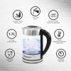 Elite Gourmet EKT-602 Electric BPA-Free Glass Kettle, Cordless 360° Base, Stylish Blue LED Interior, Handy Auto Shut-Off Function – Quickly Boil Water For Tea & More(Glass)
