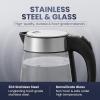 Elite Gourmet EKT-602 Electric BPA-Free Glass Kettle, Cordless 360° Base, Stylish Blue LED Interior, Handy Auto Shut-Off Function – Quickly Boil Water For Tea & More(Stainless Steel/Glass)