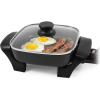 Elite Gourmet EG6201 Extra Deep 12″x12″x3.2″ (7.5Qt.) Scratch Resistant Dishwasher Safe, Non-stick Electric Skillet with Glass Vented Lid, Adjustable Temperature, Black(8″ x 8″ (2.5 Qt))