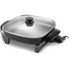 Elite Gourmet EG6201 Extra Deep 12″x12″x3.2″ (7.5Qt.) Scratch Resistant Dishwasher Safe, Non-stick Electric Skillet with Glass Vented Lid, Adjustable Temperature, Black(12″ x 12″ (6 Qt))