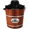 Elite Gourmet EIM402 Old Fashioned 4 Quart Vintage Wood Bucket Electric Ice Cream Maker Machine, Bonus Classic Die-Cast Hand Crank for Churning, Uses Ice and Rock Salt Churns Ice Cream in Minutes(Walnut)