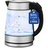 Elite Gourmet EKT-602 Electric BPA-Free Glass Kettle, Cordless 360° Base, Stylish Blue LED Interior, Handy Auto Shut-Off Function – Quickly Boil Water For Tea & More(Stainless Steel/Glass)