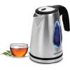 Elite Gourmet EKT-602 Electric BPA-Free Glass Kettle, Cordless 360° Base, Stylish Blue LED Interior, Handy Auto Shut-Off Function – Quickly Boil Water For Tea & More(Stainless Steel)
