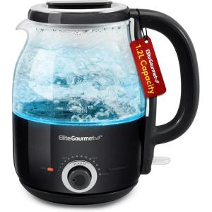 Elite Gourmet 1.2L Electric Glass Kettle, 1200W Fast Boil, Adjustable Temperature Control & Keep Warm, BPA-Free Borosilicate Glass, Auto Shut-Off & Boil-Dry Protection, 360° Cordless Base, Mint(Black)