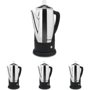 Elite Gourmet 6-Cup Electric Coffee Percolator – Stainless Steel, Fast Brewing, Keep Warm with Auto Shut-Off, Clear Brew Progress Knob, Cordless Serving Base, Reusable Filter, 1000W(12-Cup (Pack of 4))