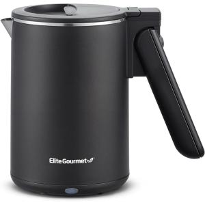 Elite Gourmet Dual Voltage 120-230V, Travel Double Wall Insulated Cool-Touch, 0.6L Electric Kettle Stainless Steel Interior, Hinged-Locking Lid, Auto Shut-Off, Boil Dry Protection, Black(0.6 Quarts (Pack of 6))