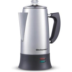 Elite Gourmet EC922 Electric Coffee Percolator, BPA Free, Keep Warm, Glass Clear Brew Progress Knob, Cool-Touch Handle, Cordless Serve, 12-Cup, Stainless Steel(Stainless Steel)