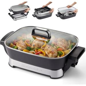 Elite Gourmet EG6201 Extra Deep 12″x12″x3.2″ (7.5Qt.) Scratch Resistant Dishwasher Safe, Non-stick Electric Skillet with Glass Vented Lid, Adjustable Temperature, Black(15″ x 12″ (10 Qt))