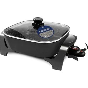 Elite Gourmet EG6201 Extra Deep 12″x12″x3.2″ (7.5Qt.) Scratch Resistant Dishwasher Safe, Non-stick Electric Skillet with Glass Vented Lid, Adjustable Temperature, Black(12″ x 12″ (7.5 Qt))