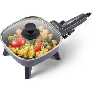 Elite Gourmet EGL-6101 Personal Stir Fry Griddle Pan, Rapid Heat Up, 650 Watts Non-stick Electric Skillet with Tempered Glass Lid, Red(7″)