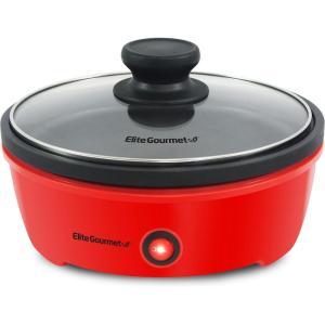 Elite Gourmet EGL-6101 Personal Stir Fry Griddle Pan, Rapid Heat Up, 650 Watts Non-stick Electric Skillet with Tempered Glass Lid, Red(8.5″)