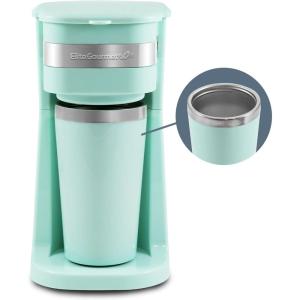 Elite Gourmet EHC111A Personal Single-Serve Compact Coffee Maker Brewer Includes 14Oz. Stainless Steel Interior Thermal Travel Mug, Compatible with Coffee Grounds, Reusable Filter, Black(Mint)