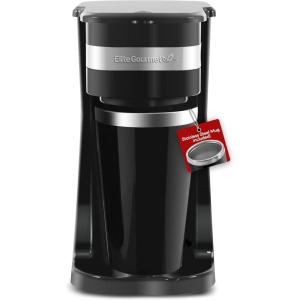 Elite Gourmet EHC113 Personal Single-Serve Compact Coffee Maker Brewer Includes 14Oz. Stainless Steel Interior Thermal Travel Mug, Compatible with Coffee Grounds, Reusable Filter, Black(Black)