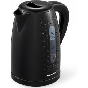 Elite Gourmet EKT-602 Electric BPA-Free Glass Kettle, Cordless 360° Base, Stylish Blue LED Interior, Handy Auto Shut-Off Function – Quickly Boil Water For Tea & More(Black)