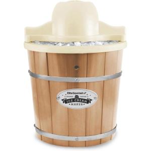 Elite Gourmet Maxi-Matic EIM-924L 4 quart Old Fashioned Electric Ice Cream Maker, Pine Bucket(Cream)