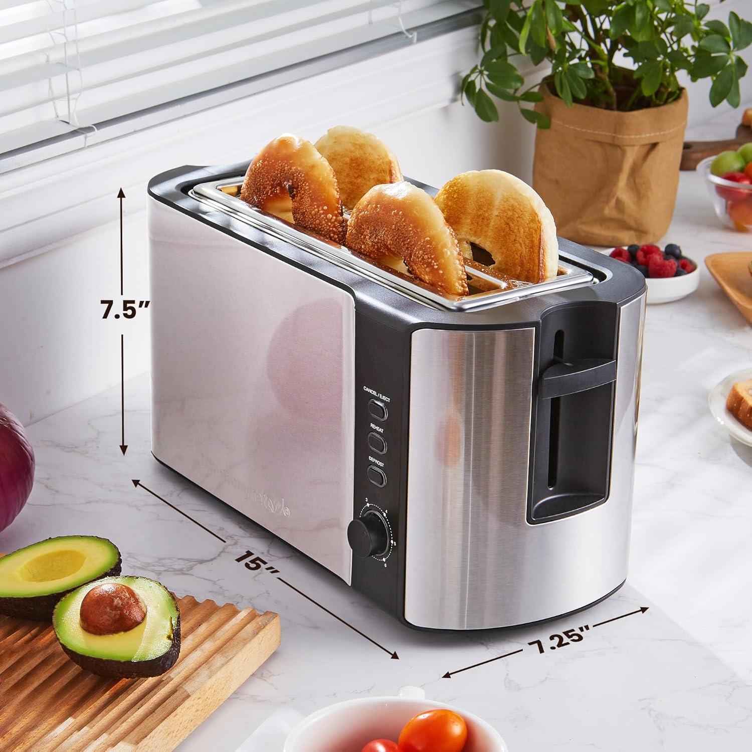 imageElite Gourmet ECT4123X Long Slot 4 Slice Toaster Extra Wide 15 and 51 Deep Slots Bagel Defrost amp Cancel Functions 6 Toast Shade Settings Fits Bagels Waffles Artisan Breads Stainless SteelMatte Black