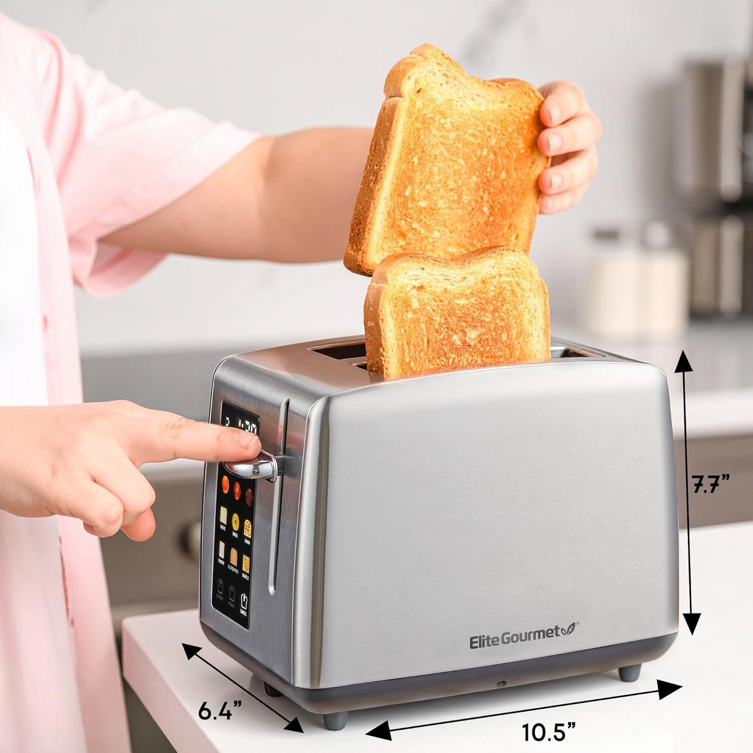 imageElite Gourmet ECT4123X Long Slot 4 Slice Toaster Extra Wide 15 and 51 Deep Slots Bagel Defrost amp Cancel Functions 6 Toast Shade Settings Fits Bagels Waffles Artisan Breads Stainless SteelGloss Black