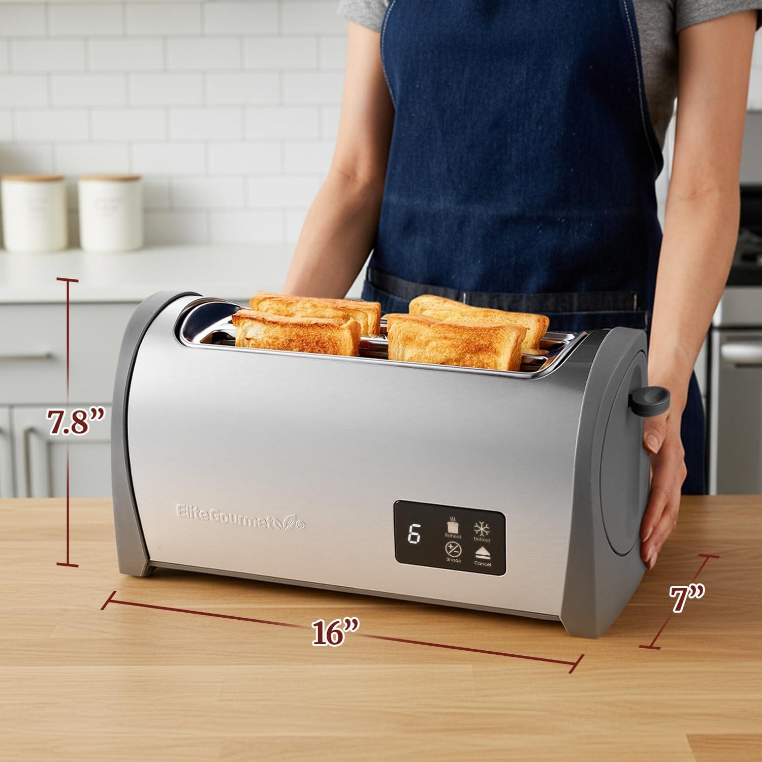 imageElite Gourmet ECT4829B Long Slot 4 Slice Toaster 6 Toast Settings Toaster Defrost Reheat Cancel Functions Slide Out Crumb Tray Extra Wide Slots for Bagels Waffles BlackGrey