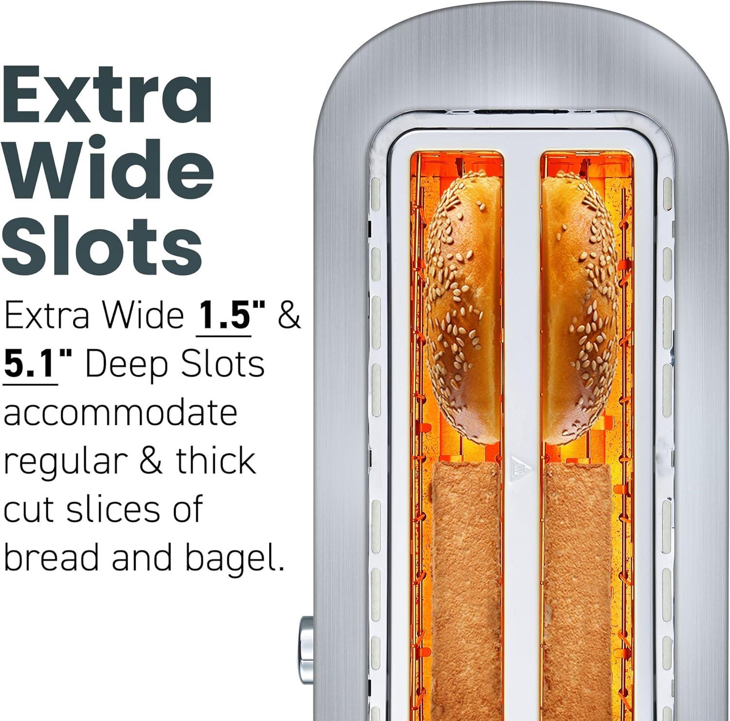 imageElite Gourmet ECT5322 Long Slot 4 Slice Toaster Countdown Timer Bagel Function 6 Toast Setting Defrost Cancel Function Builtin Warming Rack Extra Wide Slots for Bagels Waffles Stainless SteelStainless Steel