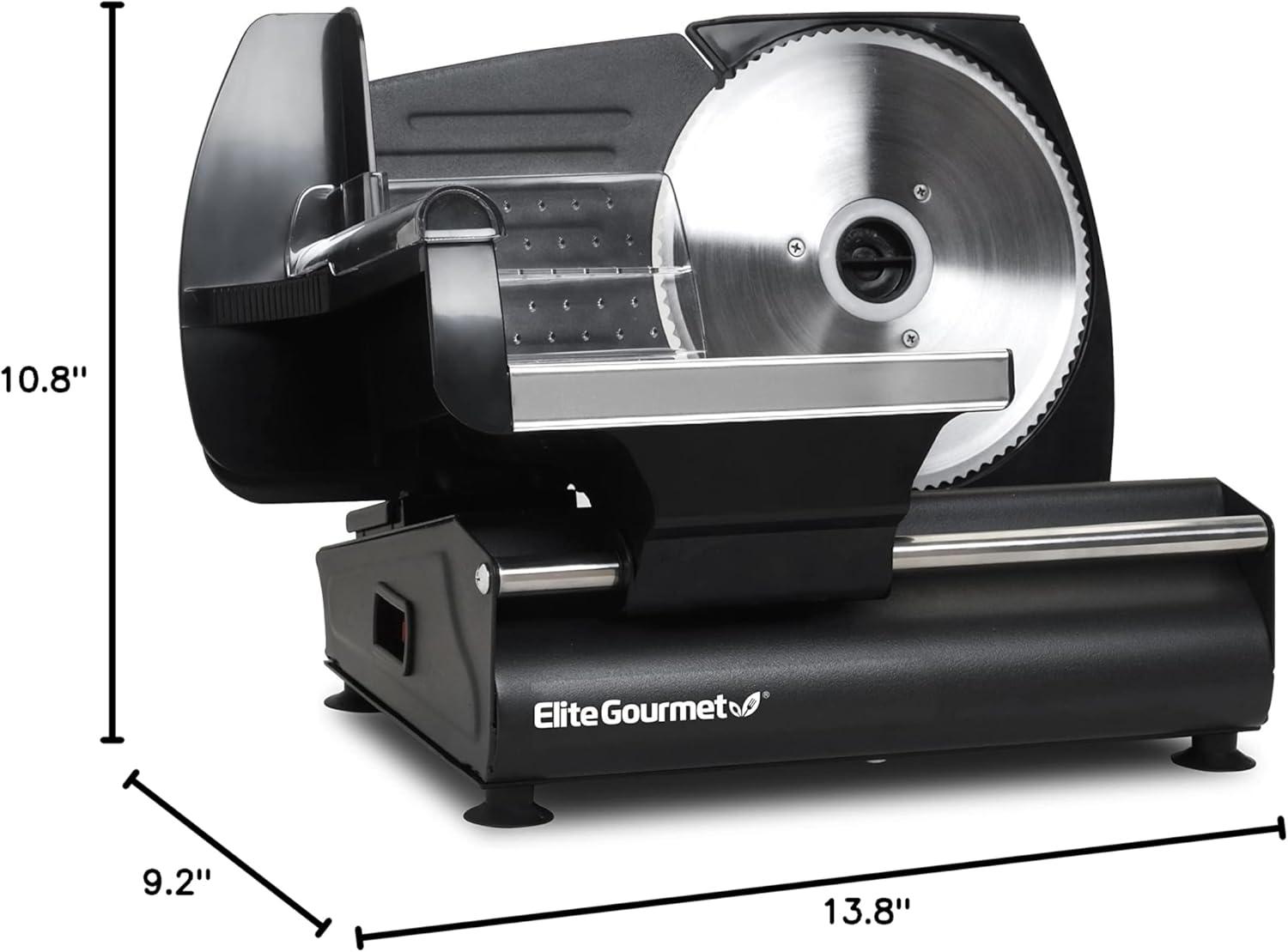 imageElite Gourmet EMT625B Ultimate Precision Electric Deli Food Meat Slicer Removable Stainless Steel Blade Adjustable Thickness Ideal for Cold Cuts Hard Cheese Vegetables amp Bread 75 BlackStainless Steel Black