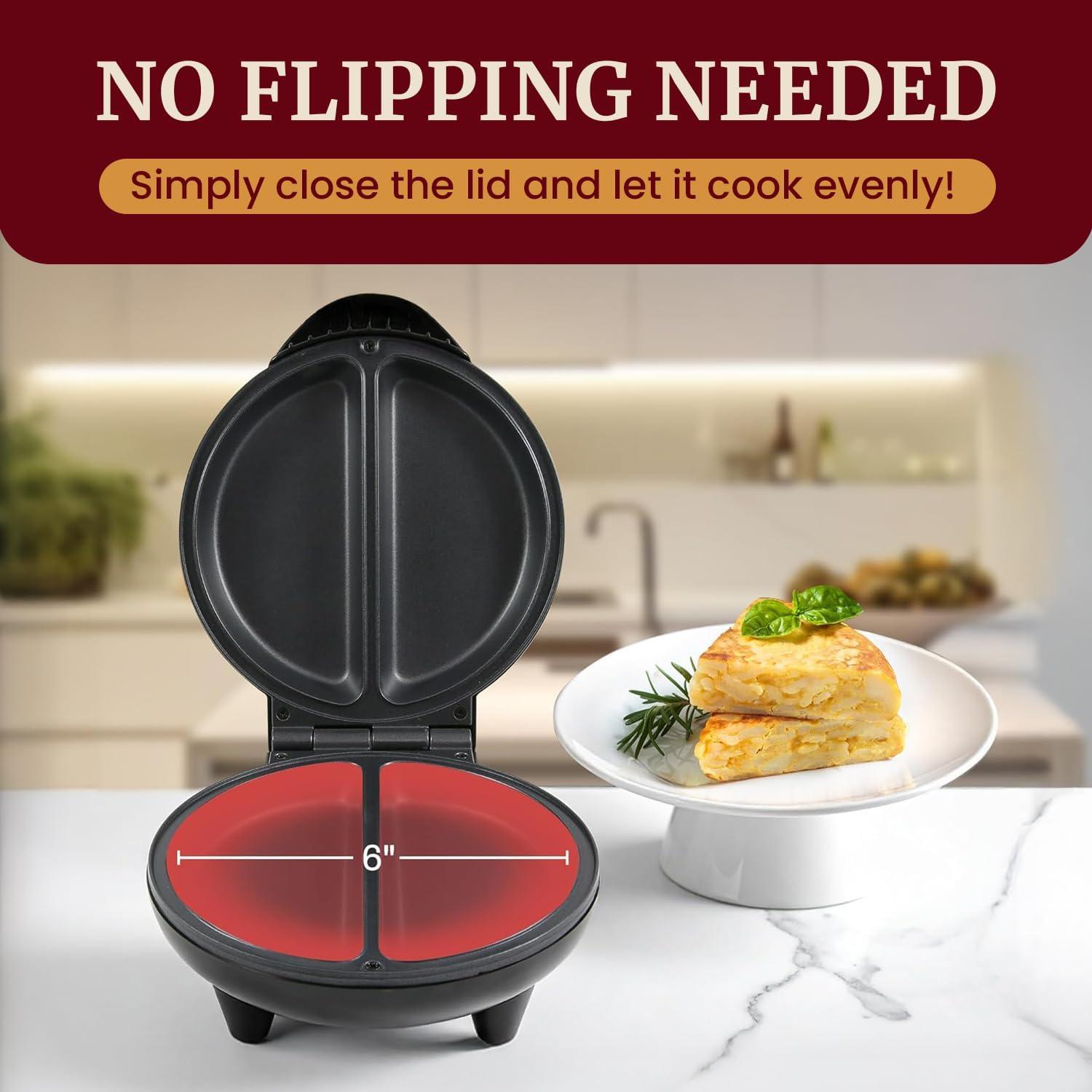 imageElite Gourmet EOM205 NonStick Omelet Frittata Snack Pocket Maker for 2 Individual 65 Omelets Stainless Steel and BlackStainless Steel and Black