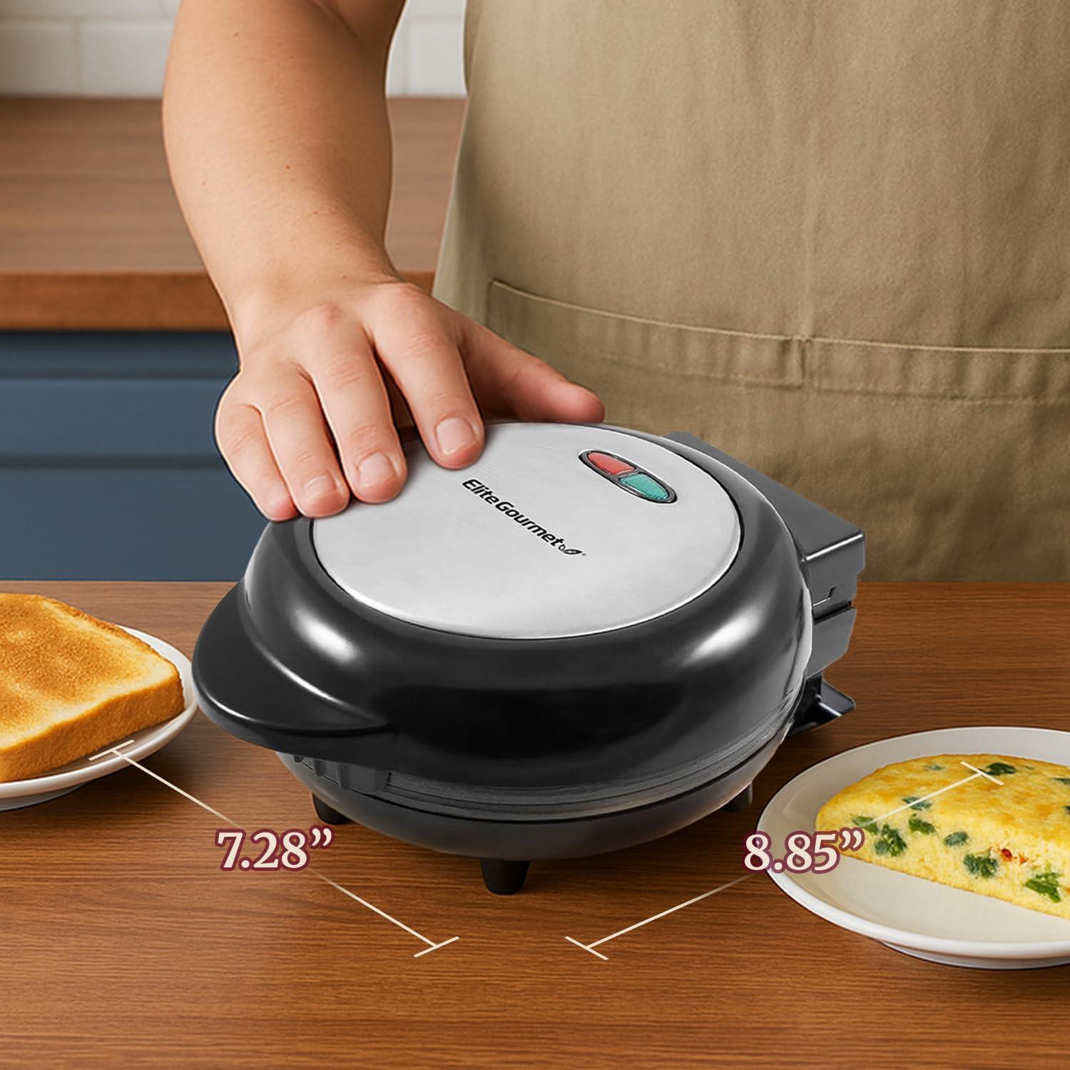 imageElite Gourmet EOM205 NonStick Omelet Frittata Snack Pocket Maker for 2 Individual 65 Omelets Stainless Steel and BlackStainless Steel and Black