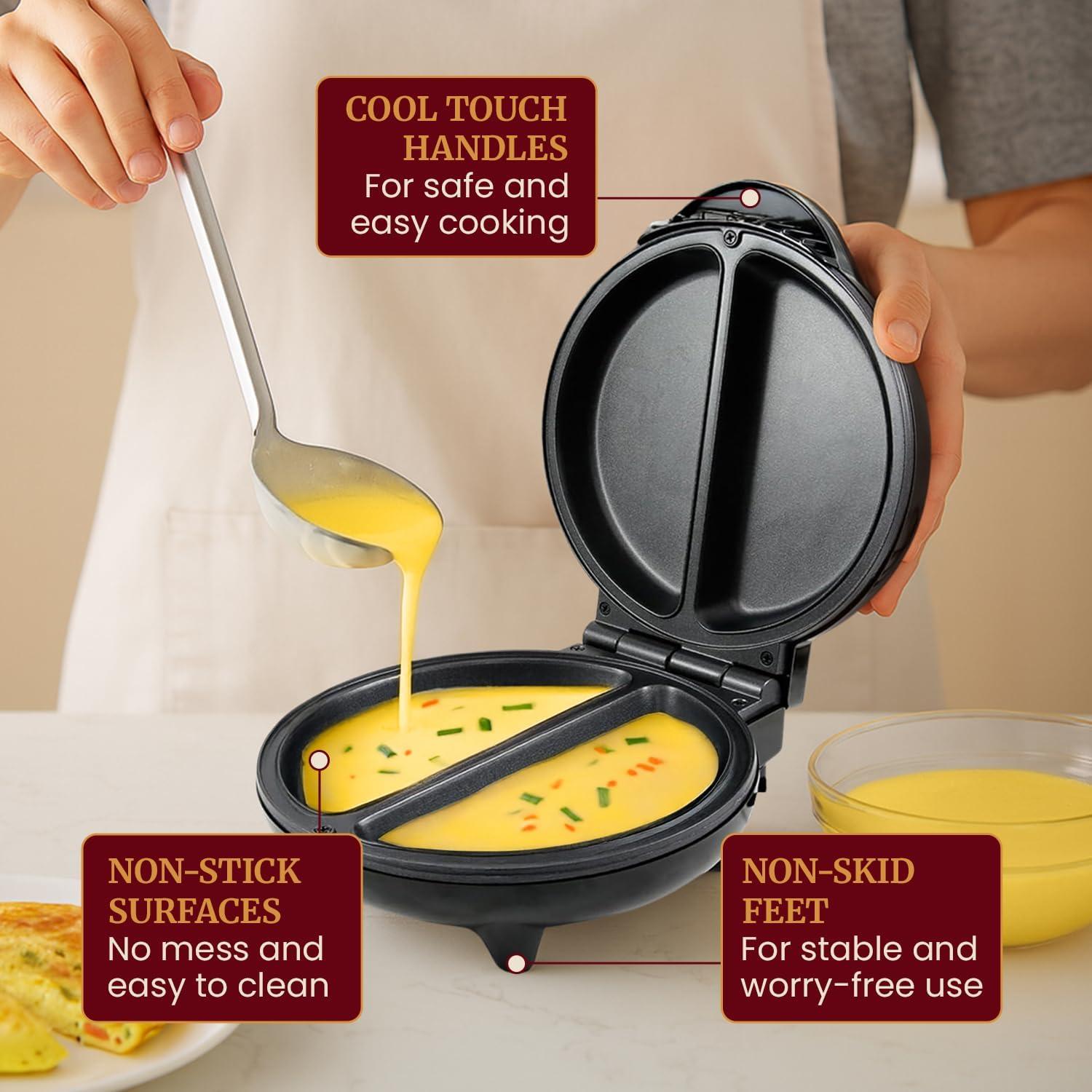 imageElite Gourmet EOM205 NonStick Omelet Frittata Snack Pocket Maker for 2 Individual 65 Omelets Stainless Steel and BlackStainless Steel and Black