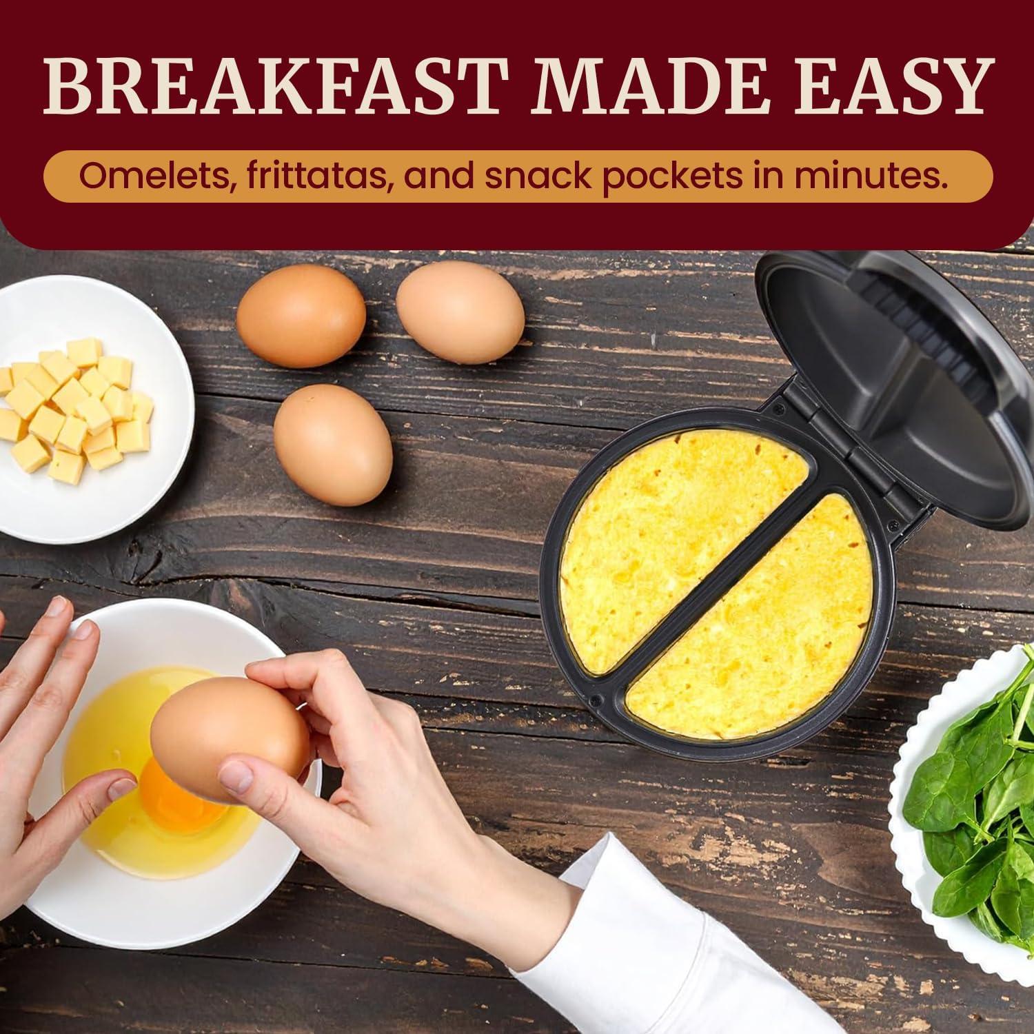 imageElite Gourmet EOM205 NonStick Omelet Frittata Snack Pocket Maker for 2 Individual 65 Omelets Stainless Steel and BlackStainless Steel and Black