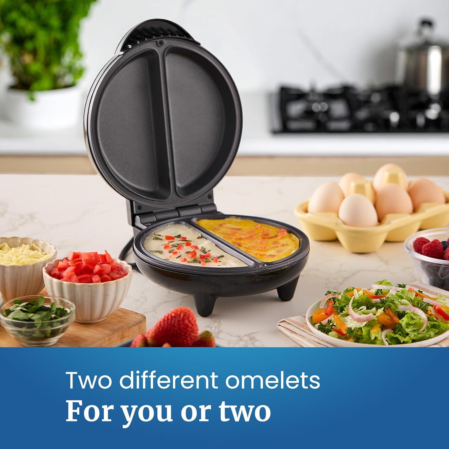 imageElite Gourmet EOM205 NonStick Omelet Frittata Snack Pocket Maker for 2 Individual 65 Omelets Stainless Steel and BlackStainless Steel and Black