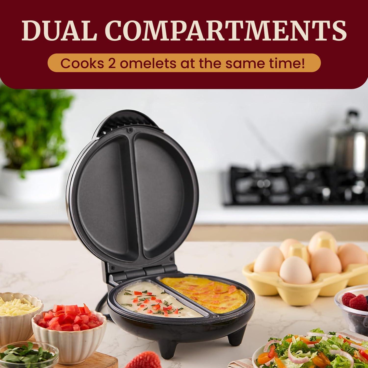 imageElite Gourmet EOM205 NonStick Omelet Frittata Snack Pocket Maker for 2 Individual 65 Omelets Stainless Steel and BlackStainless Steel and Black