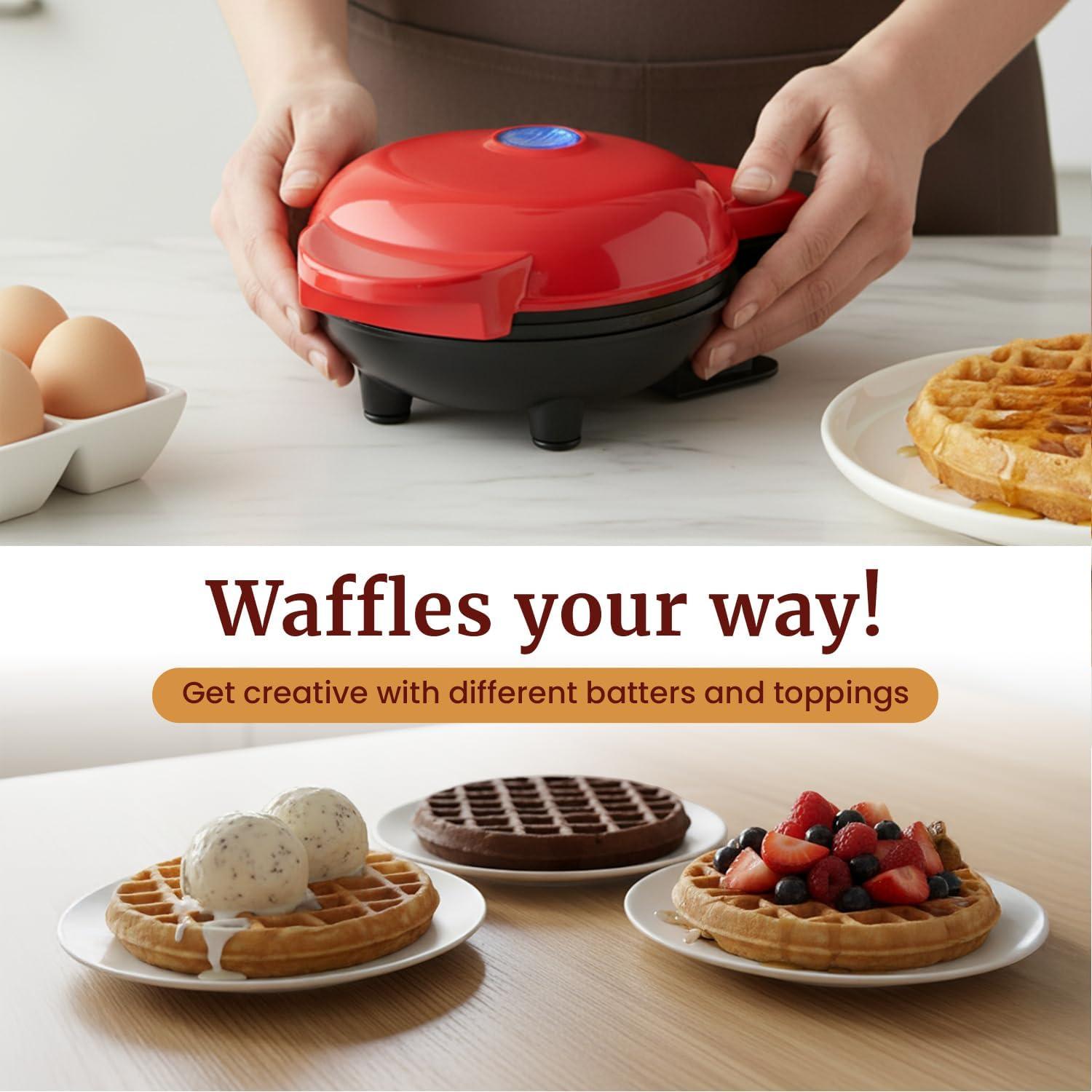 imageElite Gourmet EWM015M Electric Nonstick 45inch Mini Waffle Maker Belgian Waffles Compact Design Hash Browns Keto Snacks Sandwich Eggs Easy to Clean MintRed