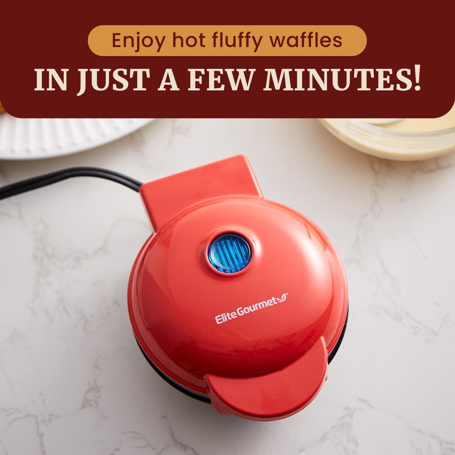imageElite Gourmet EWM015M Electric Nonstick 45inch Mini Waffle Maker Belgian Waffles Compact Design Hash Browns Keto Snacks Sandwich Eggs Easy to Clean MintRed