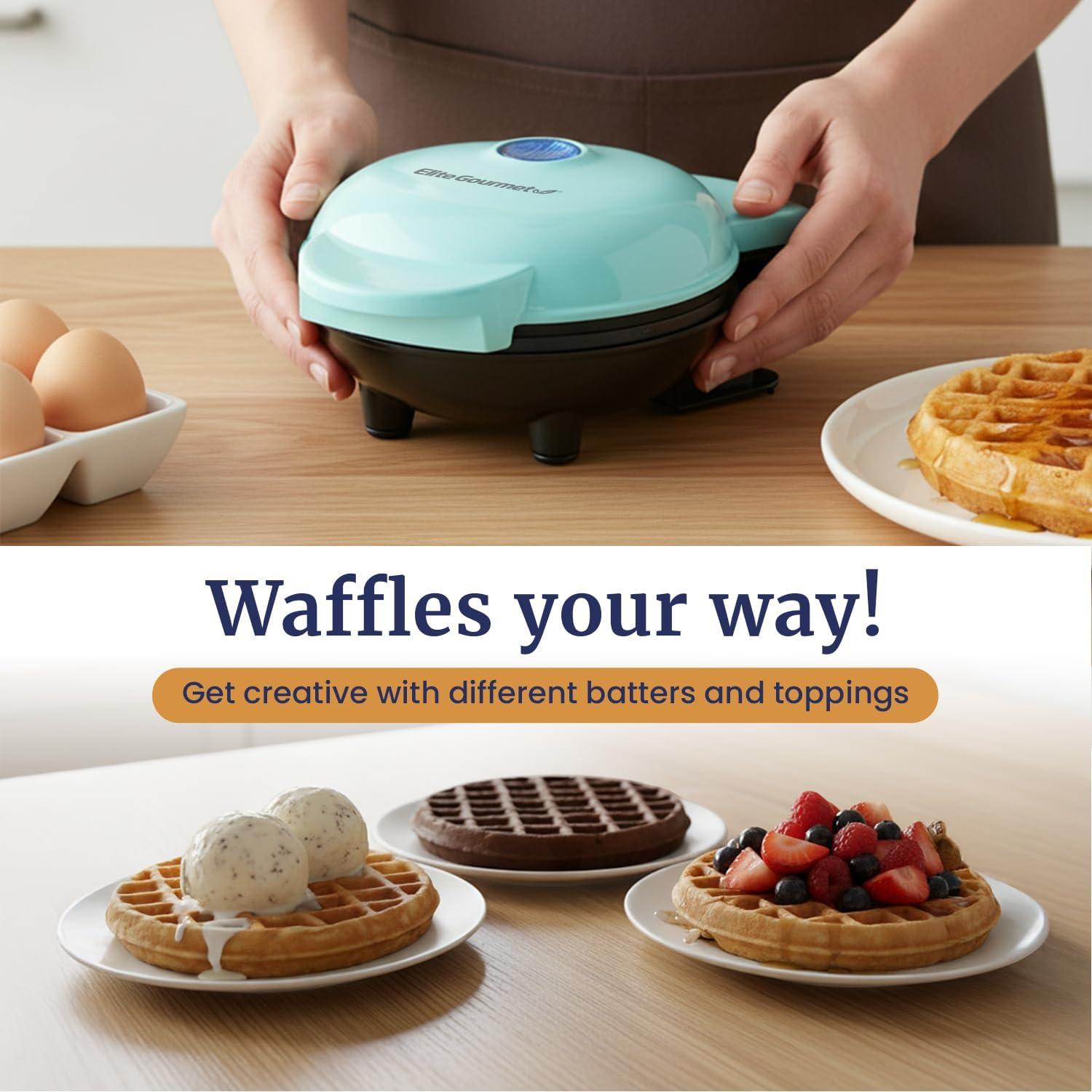imageElite Gourmet EWM015M Electric Nonstick 45inch Mini Waffle Maker Belgian Waffles Compact Design Hash Browns Keto Snacks Sandwich Eggs Easy to Clean MintMint