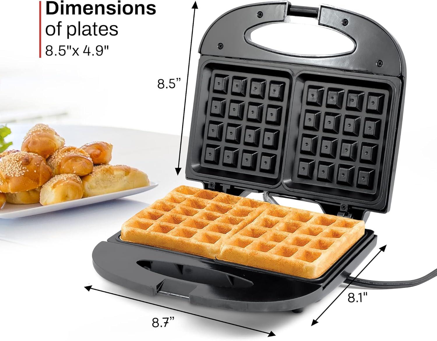 imageElite Gourmet MaxiMatic Electric Nonstick Belgian Waffle Iron Snack Maker Machine Breakfast Sandwiches Compact amp Portable 2 Slice BlackWaffle