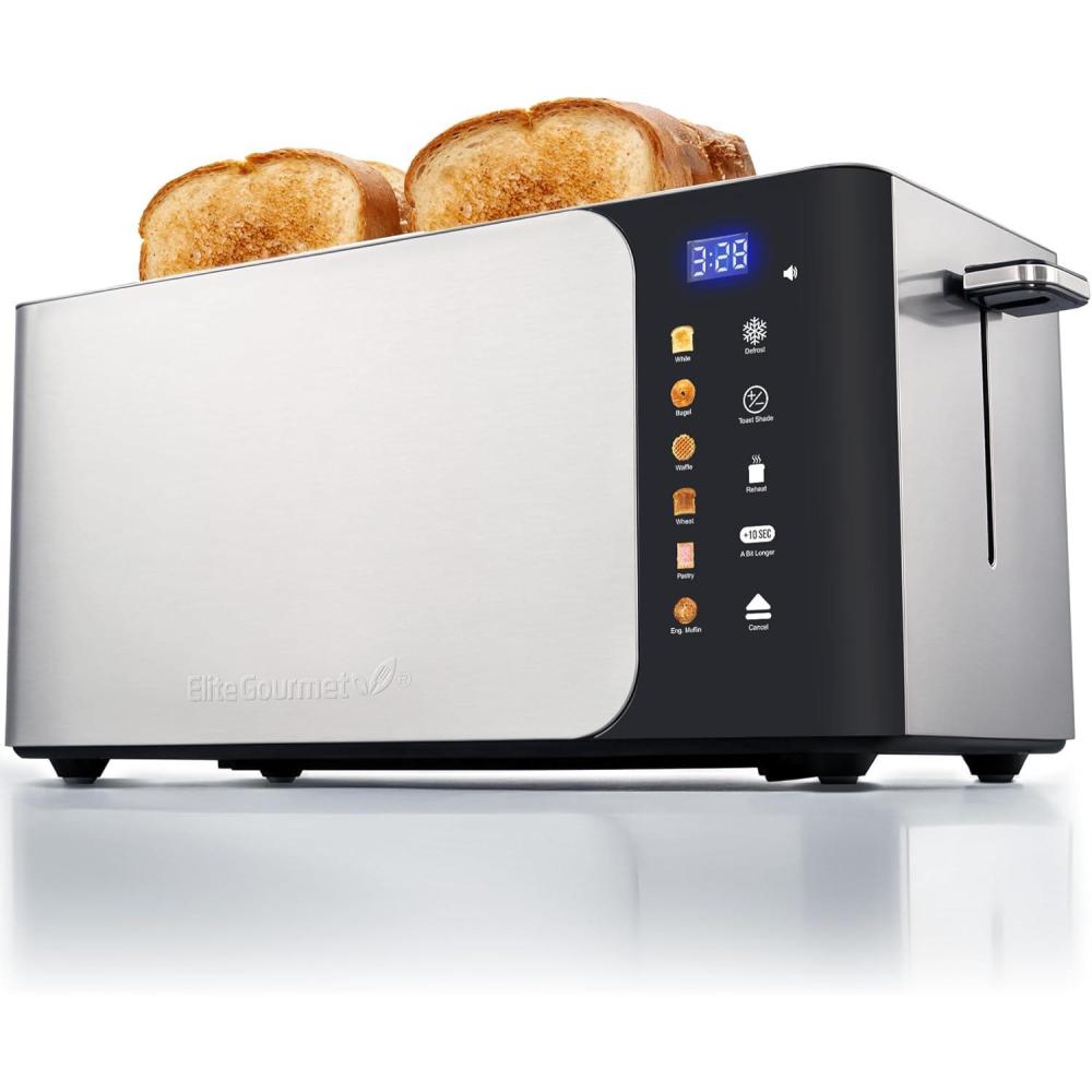 imageElite Gourmet ECT4123X Long Slot 4 Slice Toaster Extra Wide 15 and 51 Deep Slots Bagel Defrost amp Cancel Functions 6 Toast Shade Settings Fits Bagels Waffles Artisan Breads Stainless SteelBlackStainless Steel