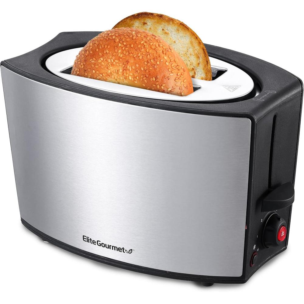 imageElite Gourmet ECT4400B Long Slot 4 Slice Toaster Countdown Timer 6 Toast Setting Defrost Cancel Function Builtin Warming Rack Extra Wide Slots for Bagel Waffle Stainless Steel2 Slice