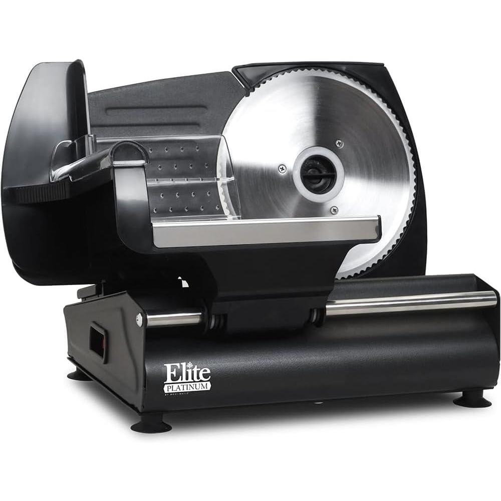 imageElite Gourmet EMT625B Ultimate Precision Electric Deli Food Meat Slicer Removable Stainless Steel Blade Adjustable Thickness Ideal for Cold Cuts Hard Cheese Vegetables amp Bread 75 BlackBlack