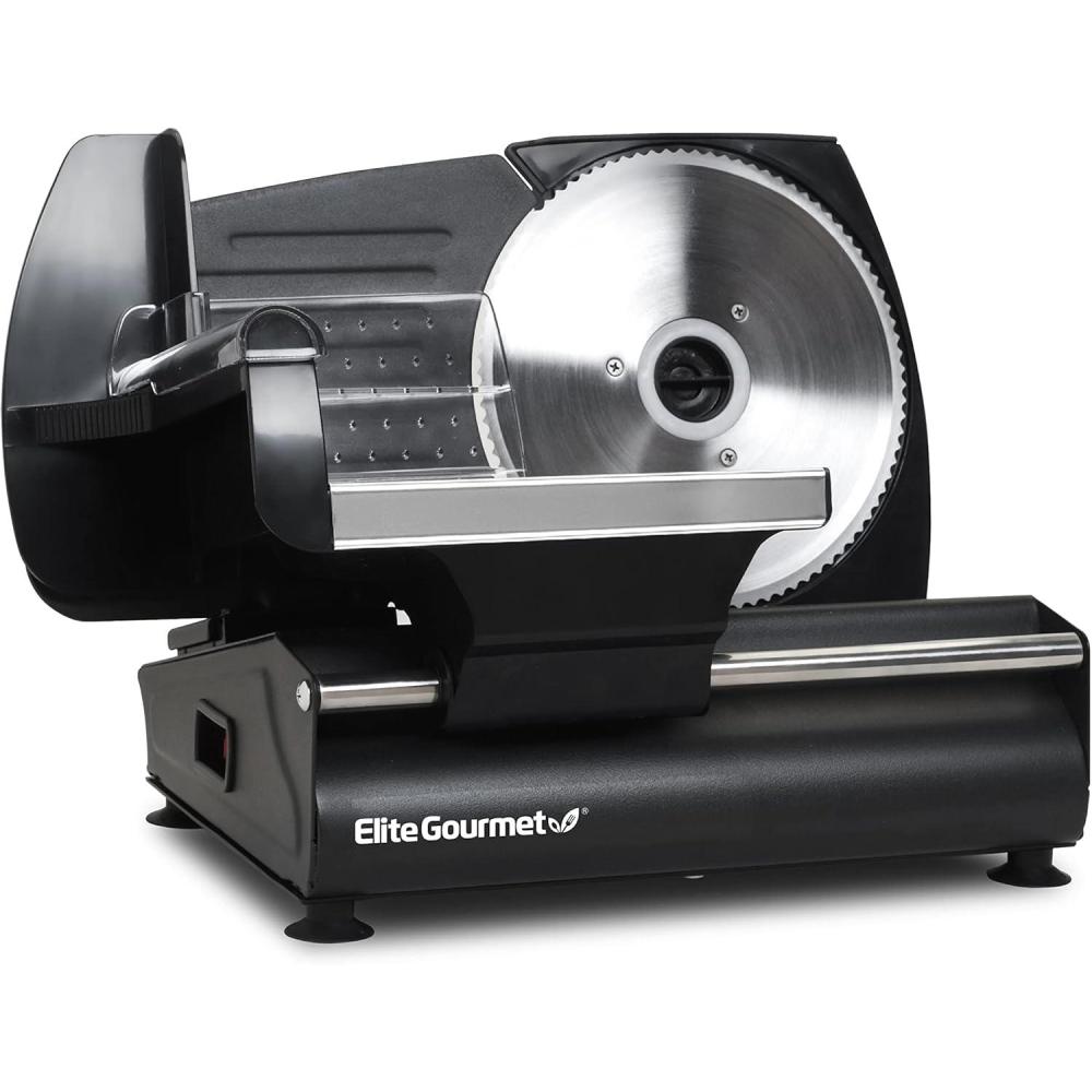 imageElite Gourmet EMT625B Ultimate Precision Electric Deli Food Meat Slicer Removable Stainless Steel Blade Adjustable Thickness Ideal for Cold Cuts Hard Cheese Vegetables amp Bread 75 BlackStainless Steel Black