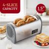 Elite Gourmet ECT4829B Long Slot 4 Slice Toaster, 6 Toast Settings Toaster Defrost, Reheat, Cancel Functions, Slide Out Crumb Tray, Extra Wide Slots for Bagels Waffles, Black(Grey)