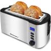 Elite Gourmet ECT4400B# Long Slot 4 Slice Toaster, Countdown Timer, 6 Toast Setting, Defrost, Cancel Function, Built-in Warming Rack, Extra Wide Slots for Bagel Waffle, Stainless Steel(4 Slice)