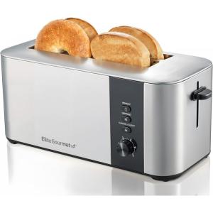 Elite Gourmet ECT3401 Long Slot 4 Slice Toaster, 1.5” Slot Width, 6 Toast Shade Settings, Reheat, Defrost & Cancel Functions, Extra Large Slots for Bagels, Waffles, Artisan Breads, Stainless Steel