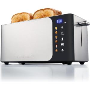 Elite Gourmet ECT4123X Long Slot 4 Slice Toaster, Extra Wide 1.5″ and 5.1″ Deep Slots, Bagel, Defrost & Cancel Functions, 6 Toast Shade Settings, Fits Bagels, Waffles, Artisan Breads, Stainless Steel(Black/Stainless Steel)