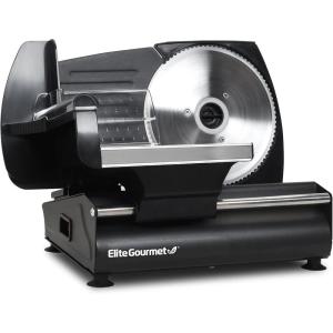 Elite Gourmet EMT-625B Ultimate Precision Electric Deli Food Meat Slicer Removable Stainless Steel Blade, Adjustable Thickness, Ideal for Cold Cuts, Hard Cheese, Vegetables & Bread, 7.5”, Black(Stainless Steel & Black)